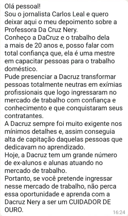 Depoimento de aluno Carlos Leal sobre o curso Cuidador de Ouro